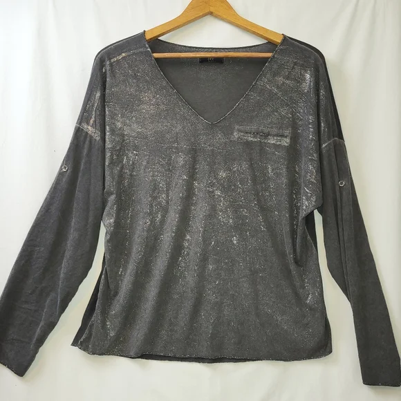 NT By Amati Shimmer V Neck Top Women's Size‎ Large Made In Italy Gray