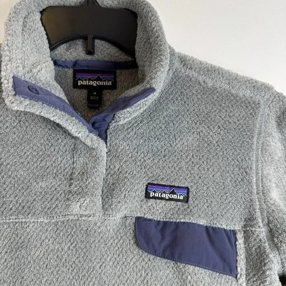 Patagonia Womens Re-Tool Snap-T Fleece Pullover Grey Navy Blue Medium 25442