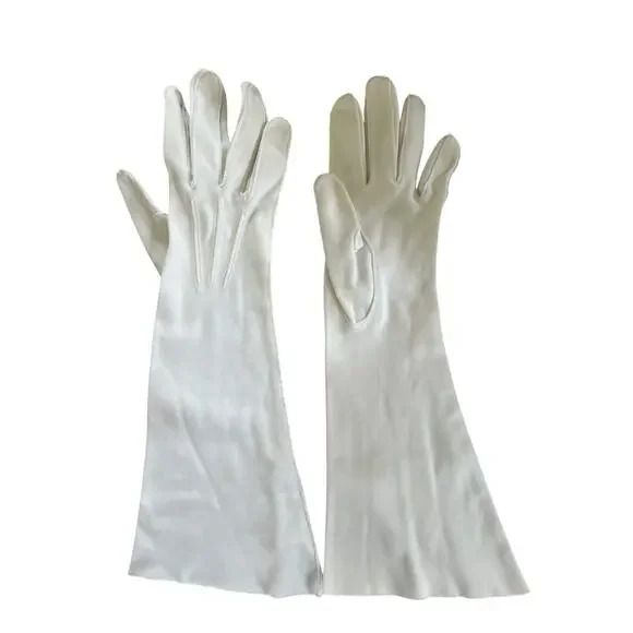 Vintage 50s 60s White Wide Opera Gloves Elbow Length