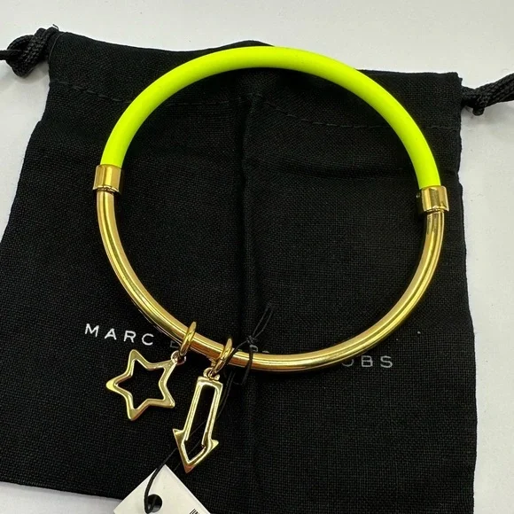 Marc Jacobs Rare Gold Neon Bangle Bracelet w/ Charms + Dust Bag $68 Retail