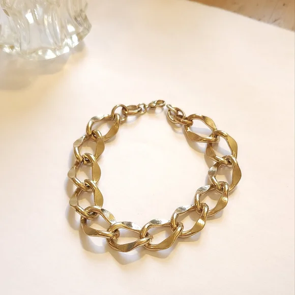 Vintage Gold Tone Chunky Curb Chain Link Bracelet Unisex Bracelet 9
