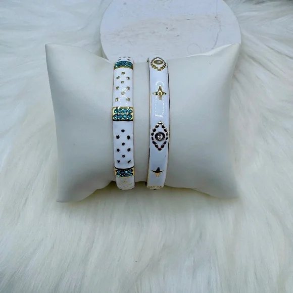 Stainless Steel Gold and White Cuff Statement Bracelets