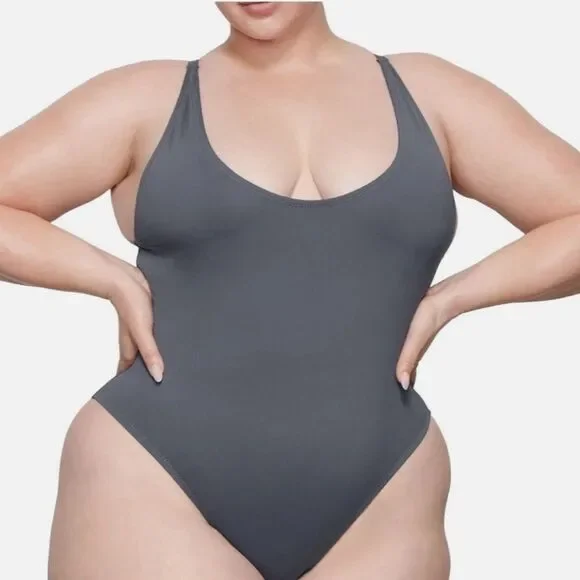 Skims Scoop Neck One Piece Swimsuit Gunmetal Grey‎ size large NWT in packaging
