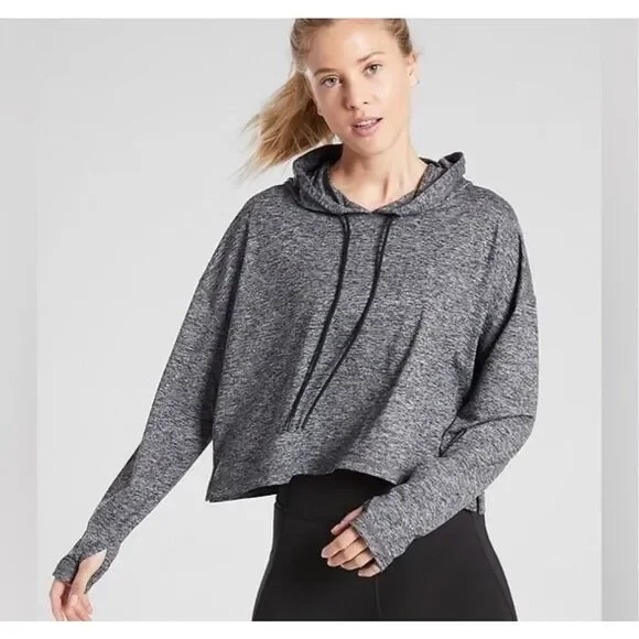 Athleta Gray Space Dye Uptempo Cropped Thump Hole Hoodie sz S NWOT