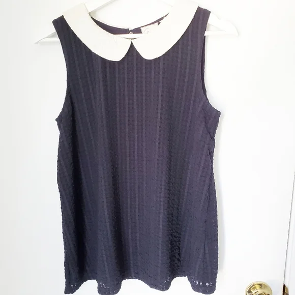 Anthropologie Postmark sleeveless top small collar blue pullover business Career