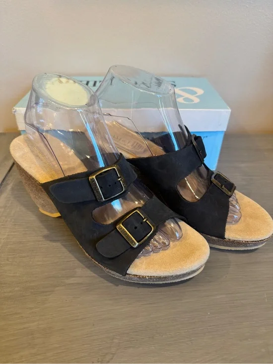 Sam & Libby Wedge Sandal Ankle Strap Size 8 Cork Heel Black Open Toe NIB