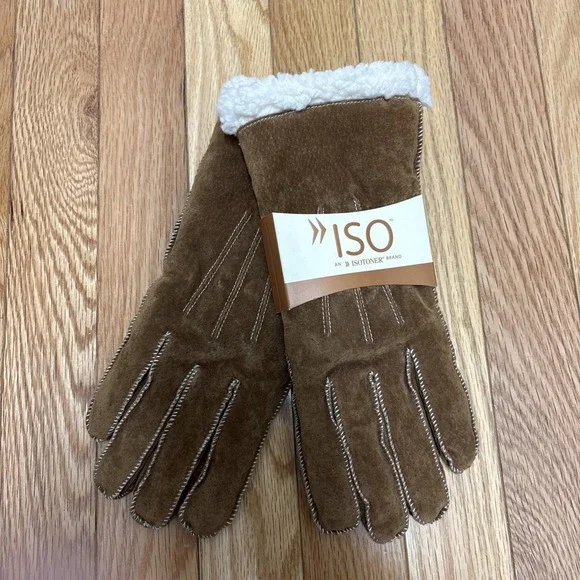 NWT ISO by Isotoner Women's Brown Suede Gloves with Moccasin‎ Stitch Size Large