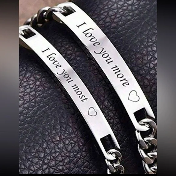 2pcs Set Simple Titanium Steel Engraved I Love You More\ I Love You Most Couple