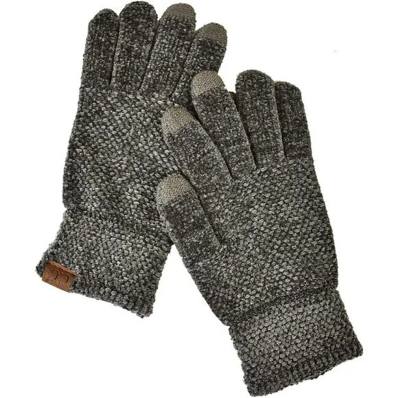 Women's Dark Olive Winter Warm Eco-friendly Chenille Touchscreen Texting Gloves