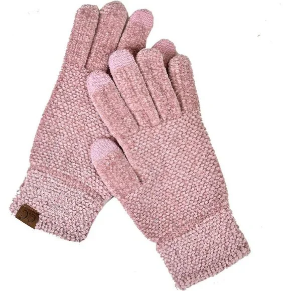 Women's Rose Winter Warm Eco-friendly Knit Chenille Touchscreen Texting Gloves