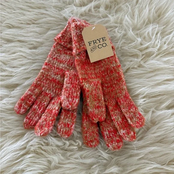 NWT FRYE AND CO. Orange Space Dyed Knit Winter Gloves