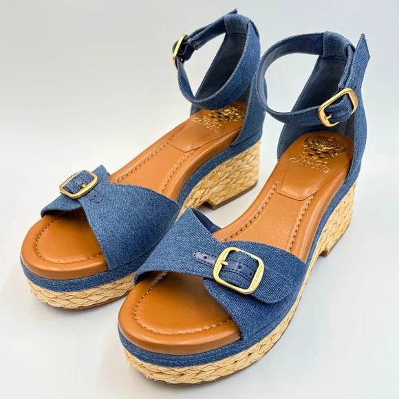 Vince Camuto Meterry Denim Espadrille Platform Sandals Blue Indigo Womens 9 Chic