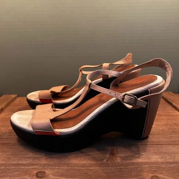 Jambu Sport Womens Wedge Open Toe Sandals Slingback Shoes Leather Size 9.5M
