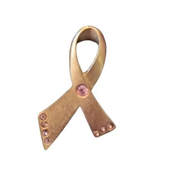 NWOT vintage Avon gold tone with pink  stones breast cancer ribbon pin