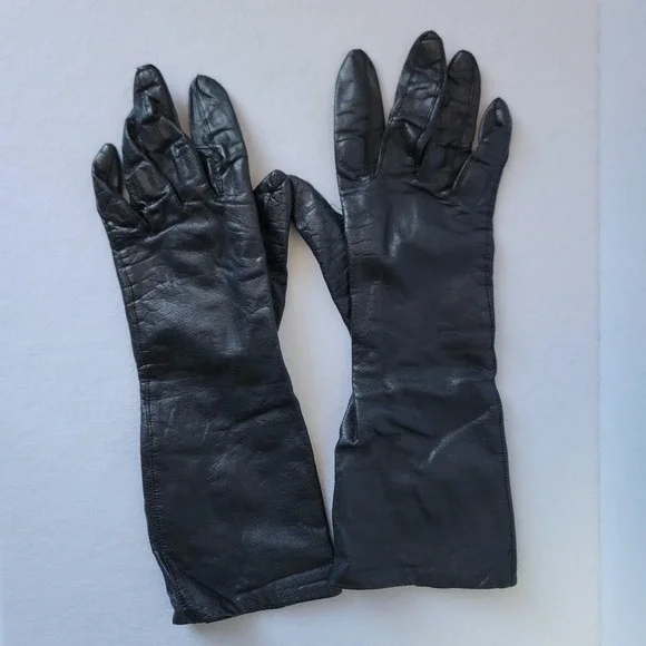 Vintage Black Leather Opera Gloves 12