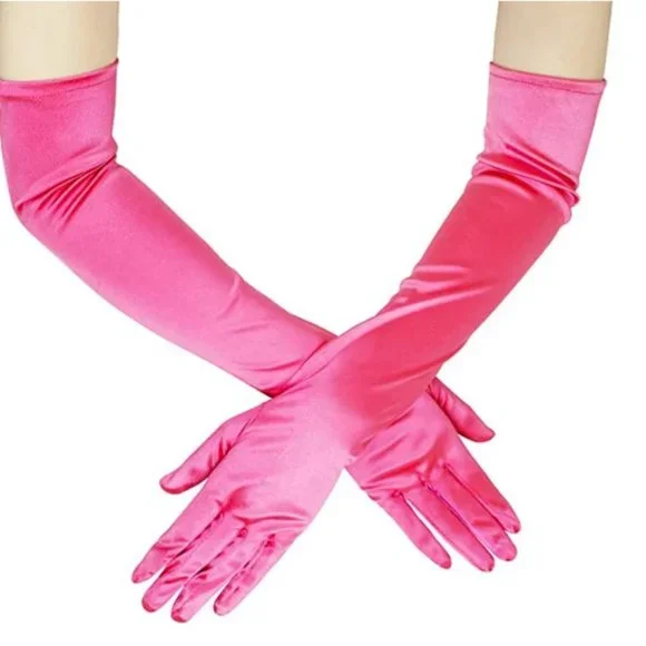 Hot Pink super long nylon Opera formal gloves. One size fits most. NEW