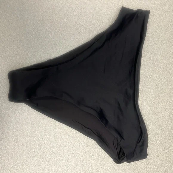 NWT Skims Signature‎ Swim Mid Waist Bikini Bottoms High Cut Onyx Black Large New