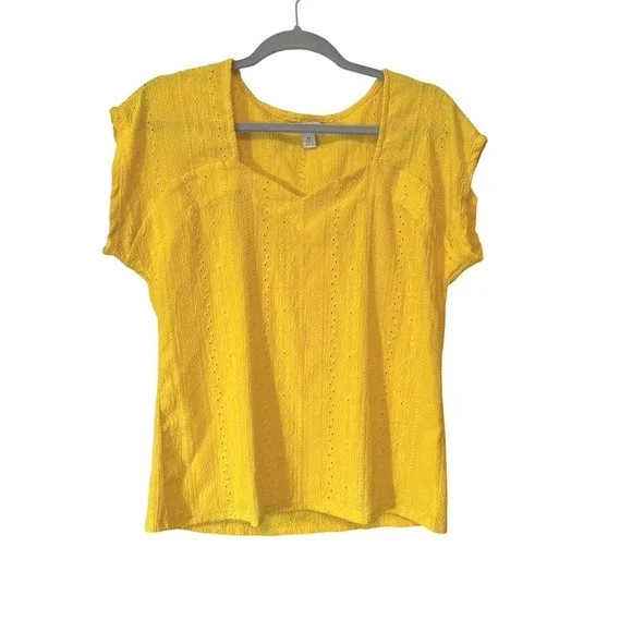 Cato Yellow Eyelet Cottagecore Spring Top‎ – Size M Short Sleeve Sweetheart