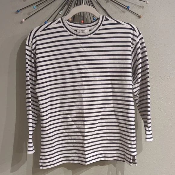 AYR Women's Small Nautical White Blue Striped Top Cotton Made In Peru