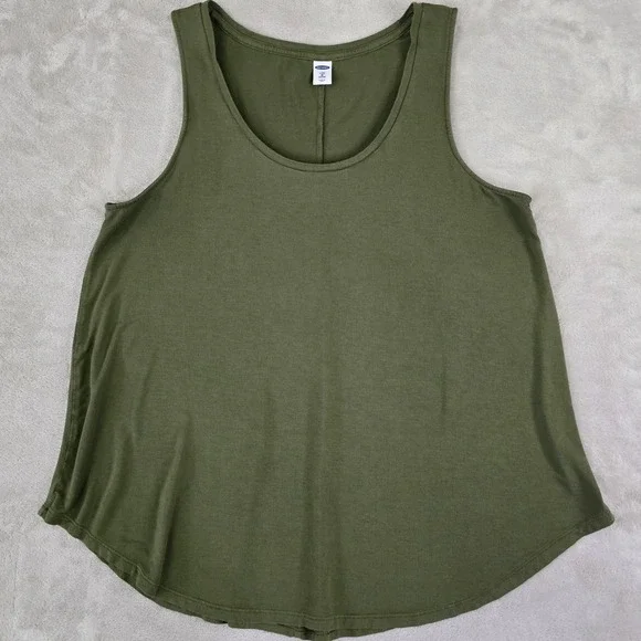 Old Navy Luxe Womens Petite Medium Olive‎ Green Tank Top Curved Hem