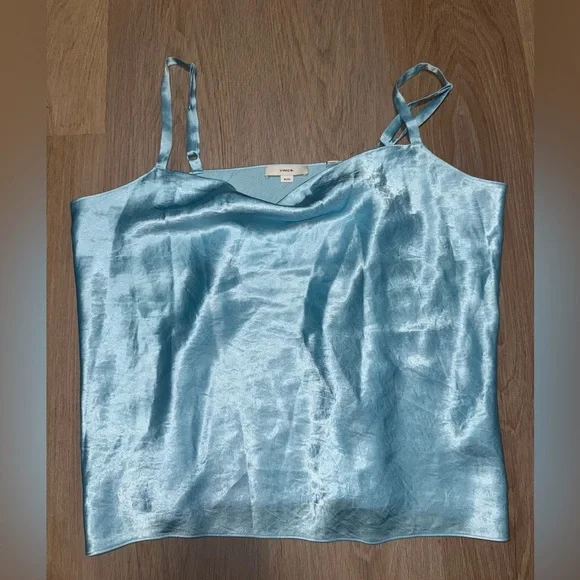 Vince Satin Cowl Neck Blue Cami Top - Size XL