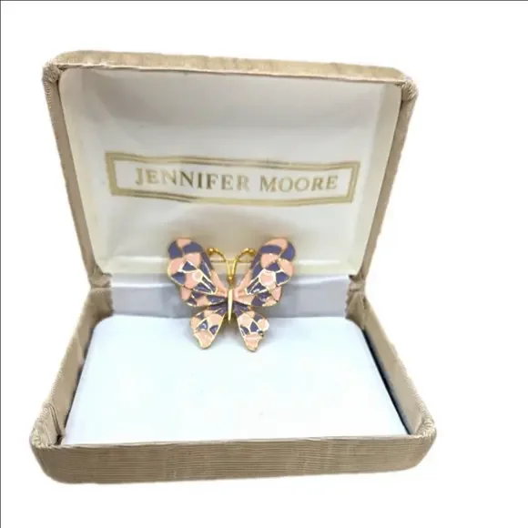 Jennifer Moore Butterfly Brooch Pin Gold Tone Pink Purple Enamel