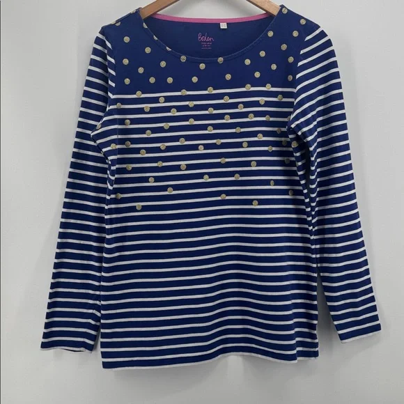 Boden Stripes Ahead Of The Rest Long Sleeve Breton Top Gold‎ Sparkle Dots