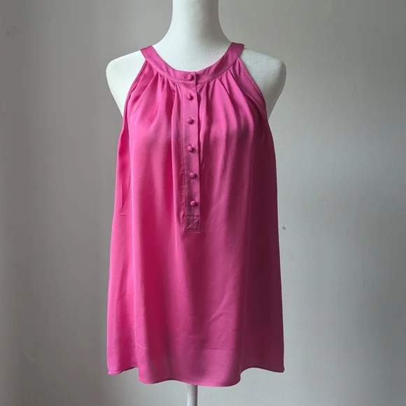 Theory 100% Silk Pink Sleeveless Top With Button-Front Details, Size Petite S