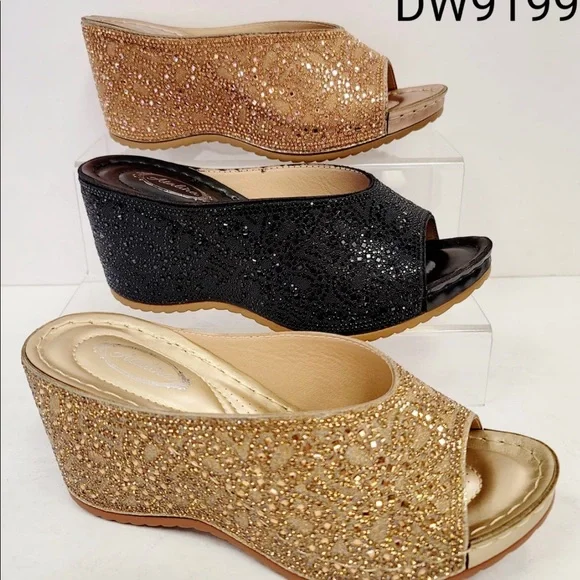 Italina Champagne Rhinestone Platform Wedge Sandal