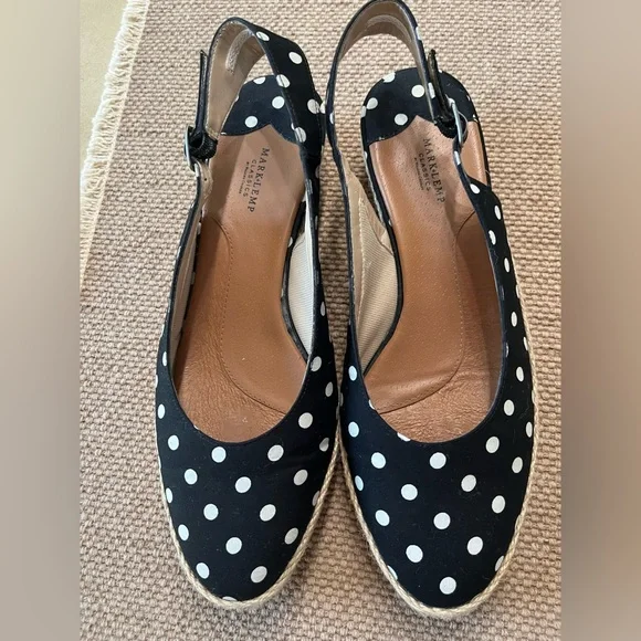 Polka Dot Black Wedges with Slingback Strap Size 10