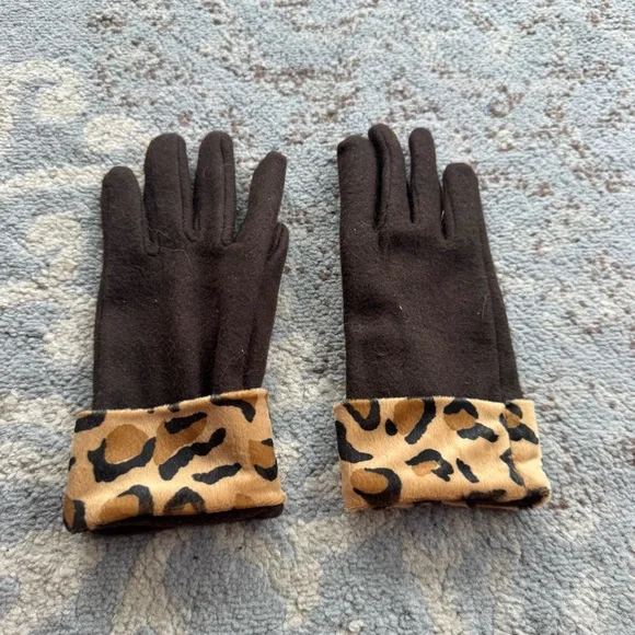 Vintage Leopard Cuff Gloves Brown Medium