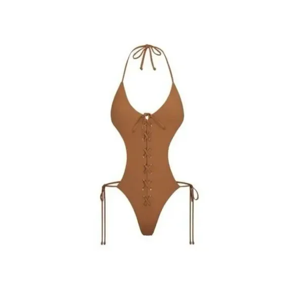 Signature Swim Lace Up Monokini Almond XXS