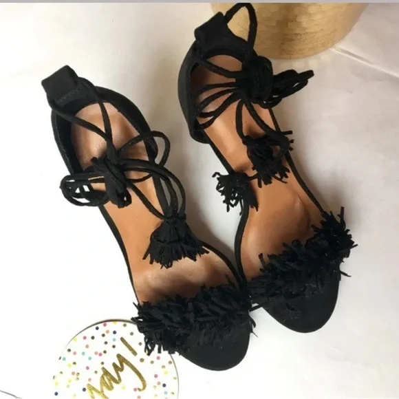Material Girl Haniya Women Suede Wedge Sandal , Black 8