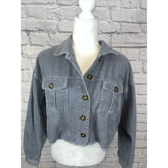 Cotton On Dusty Blue Y2K Streetwear Cropped Corduroy Casual Shacket Size 6