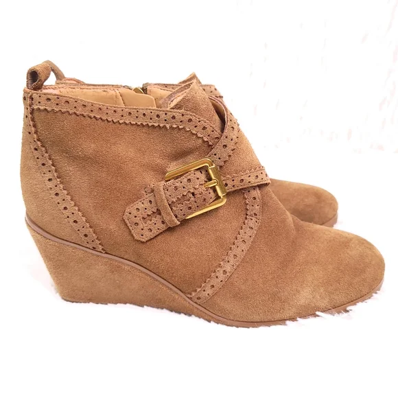 Franco Sarto Arielle Wedge Booties Suede Leather 9.5
