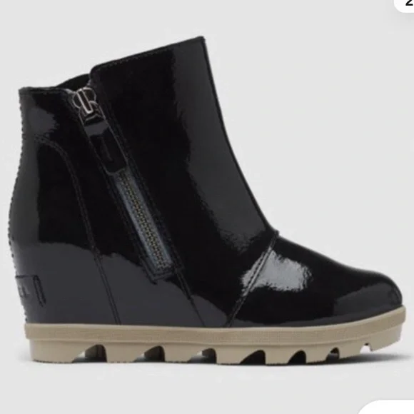 NWT Sorel | Girls Black Shimmer Arctic Zip II Waterproof Wedge Ankle Boot, sz 4