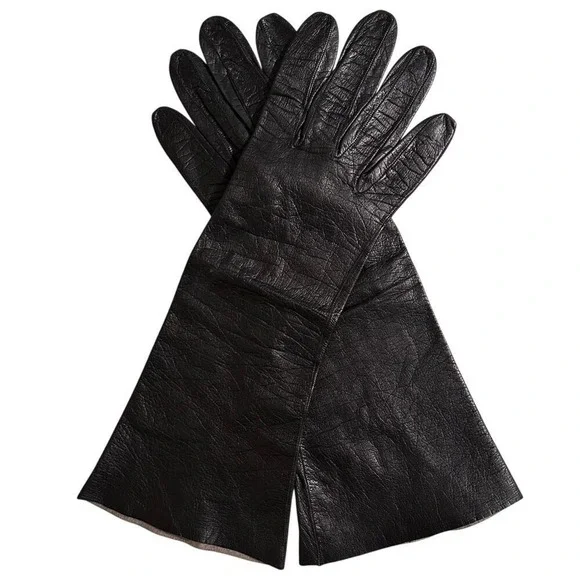 Womens Vintage Black Leather Dress Gloves Made in France for Lazarus 1960's