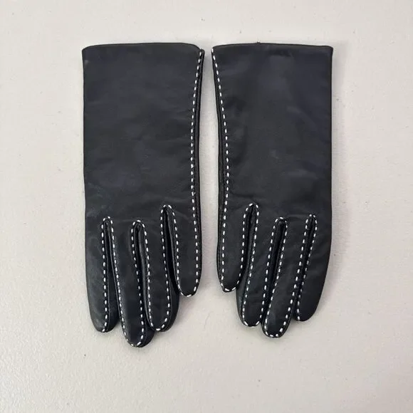 Preston And York Black Leather Gloves Women’s Size Small Contrasting Stitch