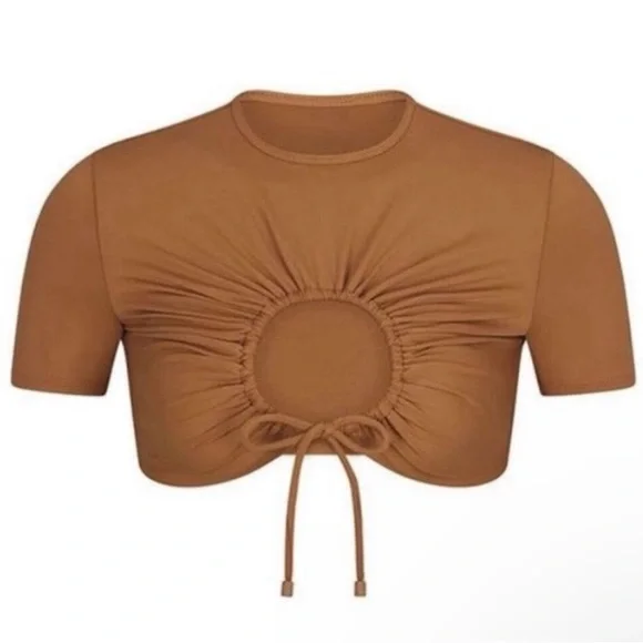 NWT SKIMS Recycled Ruched T-Shirt Swim Top Almond‎ Sz 4X