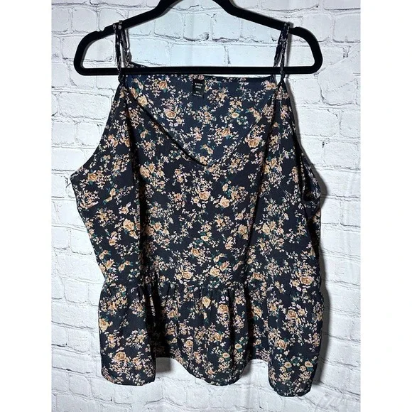 SHEIN Curve Womens 2XL Floral Peplum Camisole Top Navy Blue V-Neck Boho Cami