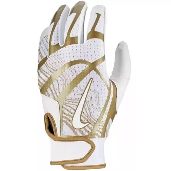 NWT Women's Nike Softball Hyperdiamond Pro Batting Gloves White Gold MEDIUM
