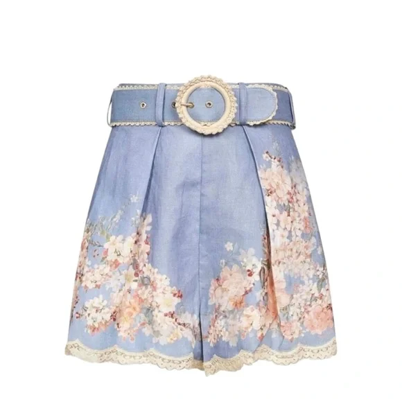 NWT Zimmermann Cascadian Linen Floral Dress Shorts Size AU 2 US 8