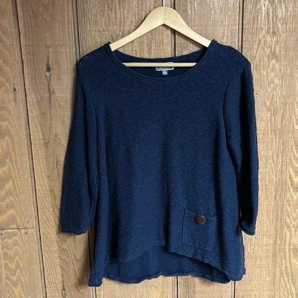 JM‎ Collection navy blue one pocket rolled hem/trim hi lo tunic Size L