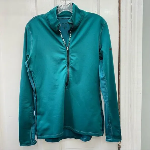 Nike Pro 1/4 zip long sleeve deep turquoise athletic running shirt women's large