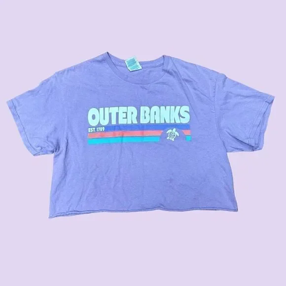 Vintage Outer Banks Purple Crop Top // coconut girl summer 2000s surf beach tee
