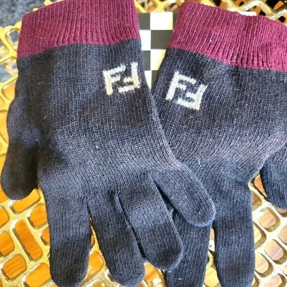 Authentic Fendi Wool/Cashmere FF Logo Women's Gloves