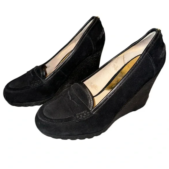 MICHAEL Michael Kors Black Suede Wedge Loafer Pumps