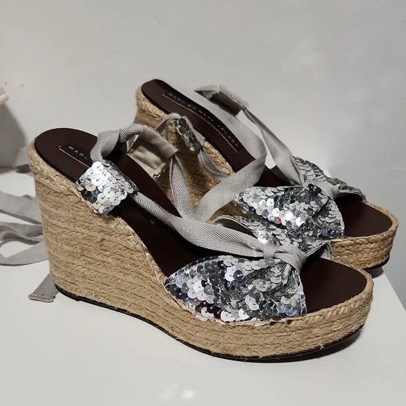 NWOT Marc by Marc Jacobs sequined wedge sandal with tie up ankles- size 39
