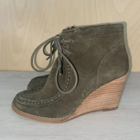Lucky Brand Ysabel Moss‎ Green Lace Up Wedge 5.5