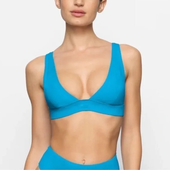 Women's (B13) SKIMS Signature Swim Plunge Top 4X NWT Turquoise